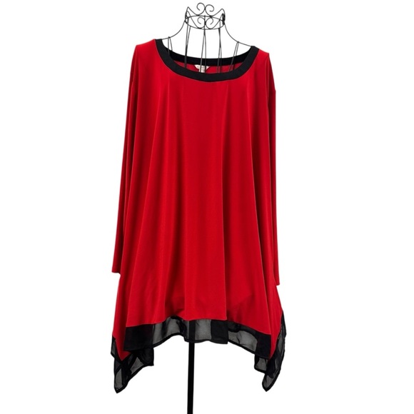 C Est. 1946 Tops - Stylish Red and Black Long Sleeve Women's Top